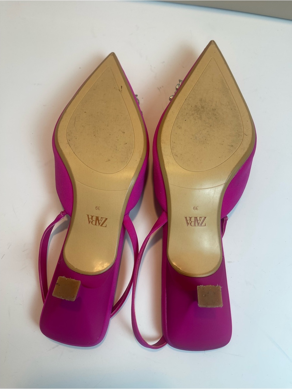 ZARA Pink Rhinestone Embellished Slingback Kitten Heels Pumps Size 39 / US 8 - Picture 9 of 13